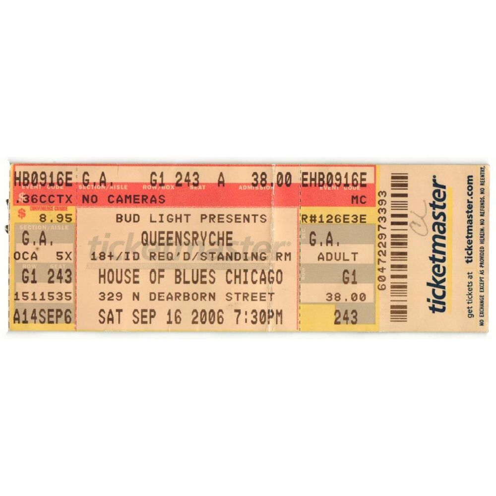 Vintage 2006 Queensryche Kid Capri Full Complete Concert Ticket Stub Chicago IL